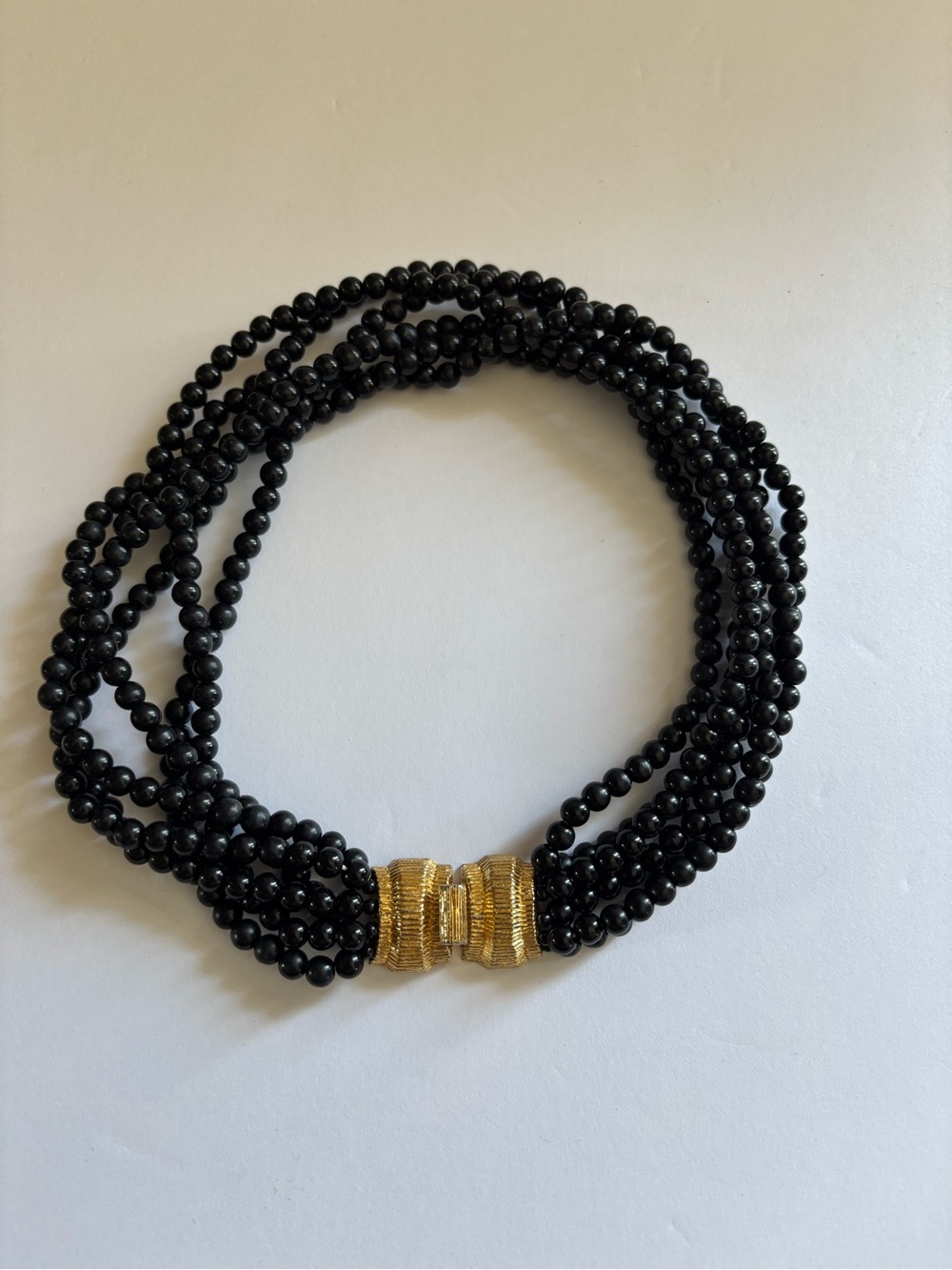 Vintage faux onyx necklace with gold tone closure